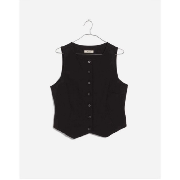 Madewell Black Cutaway Button-Front Vest in Ponte - Picture 2 of 2